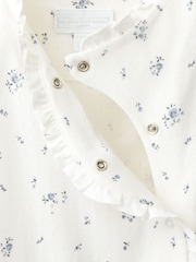 The White Company Blue Pointelle Minnie Floral Frill Wrap Sleepsuit - Image 4 of 4