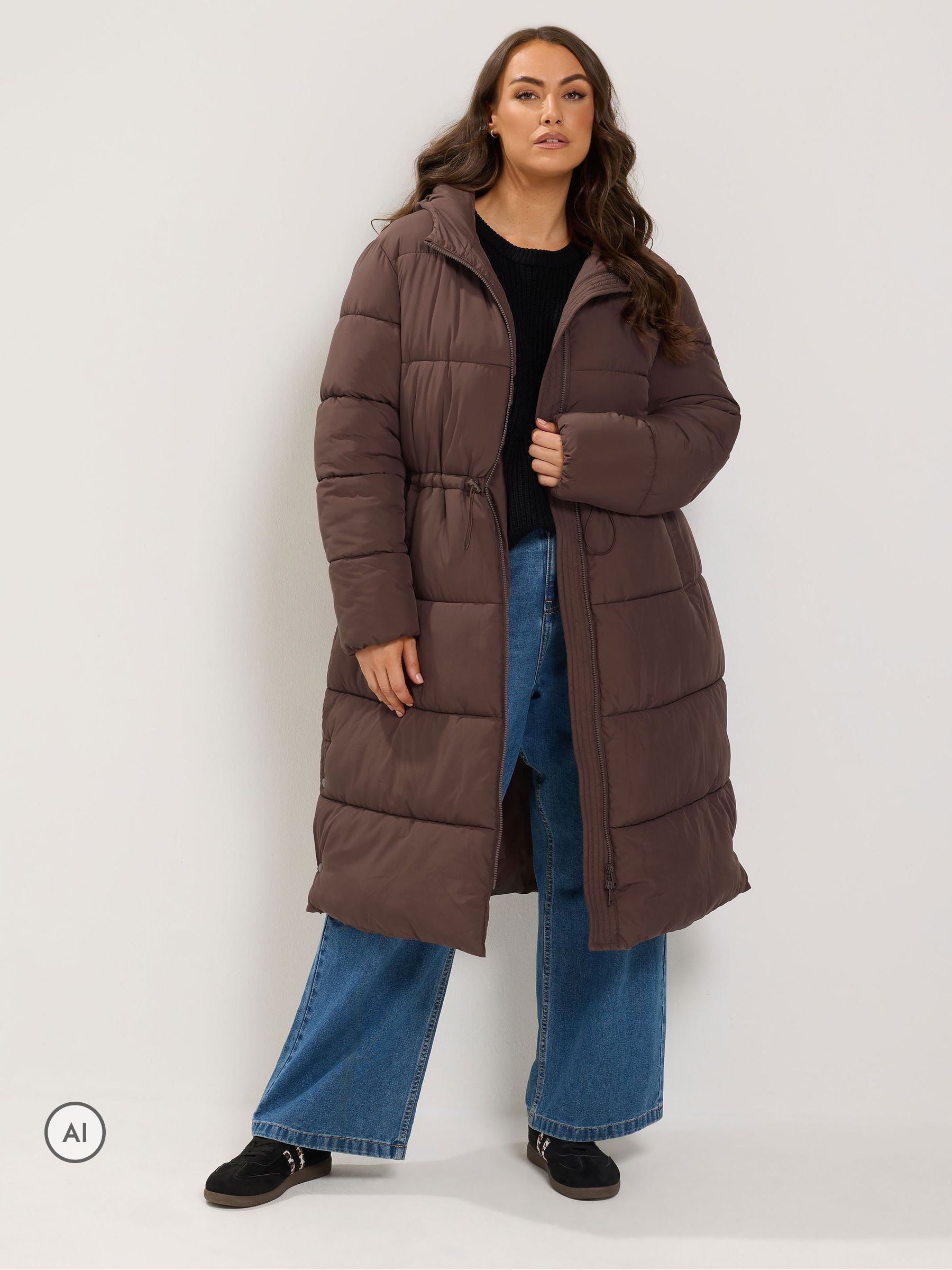 Yours Women's Brown Longline Puffer Coat In | : Size 30-32 - Image 1