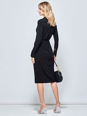 Jolie Moi Black Long Sleeve Wrap Midi Shirt Dress - Image 2 of 5