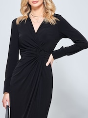 Jolie Moi Black Long Sleeve Wrap Midi Shirt Dress - Image 5 of 5
