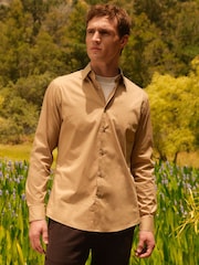 Neutral Brown Slim Fit Single Cuff Four Way Stretch Shirt - Image 1 of 8