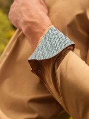 Neutral Brown Slim Fit Single Cuff Four Way Stretch Shirt - Image 5 of 8