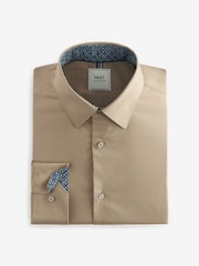 Neutral Brown Slim Fit Single Cuff Four Way Stretch Shirt - Image 6 of 8