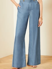 Love & Roses Blue Petite High Waist Wide Leg Tailored Trousers - Image 1 of 4