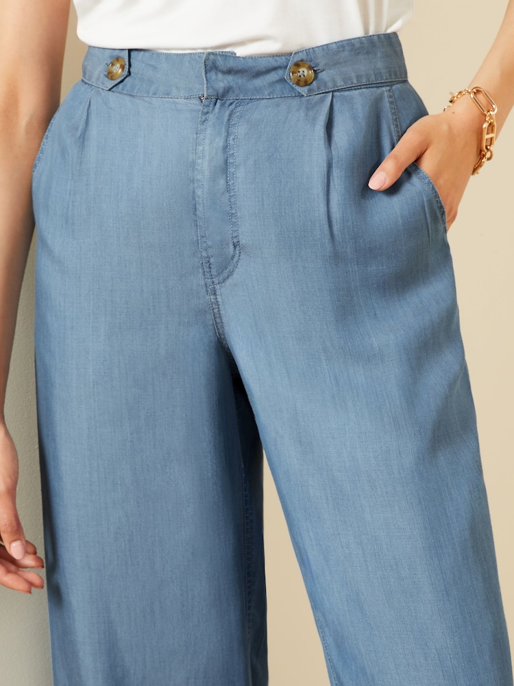 Love & Roses Blue Petite High Waist Wide Leg Tailored Trousers - Image 2 of 4