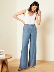 Love & Roses Blue Petite High Waist Wide Leg Tailored Trousers - Image 4 of 4