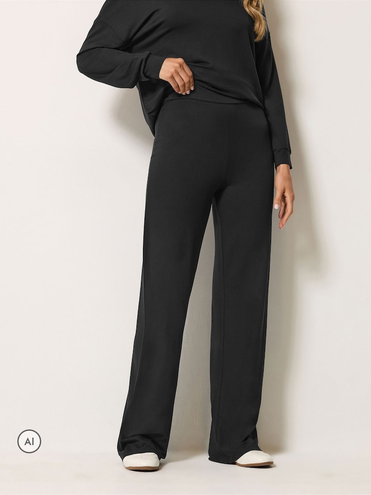 Long Tall Sally Black Loopback Wide Leg Trousers - Image 2 of 6 Long Tall Sally Black Loopback Wide Leg Trousers - Image 2 of 6