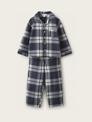 The White Company Blue Brushed Wide Check Classic Pyjamas - Image 1 of 4