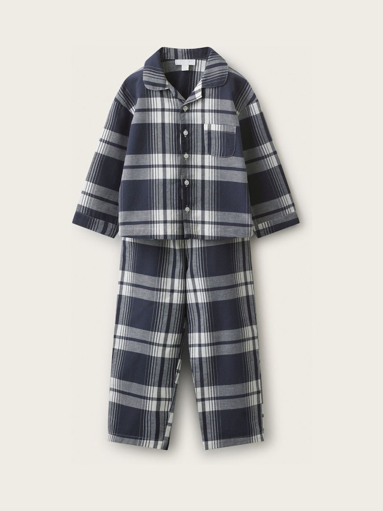 The White Company Blue Brushed Wide Check Classic Pyjamas - Image 1 of 4
