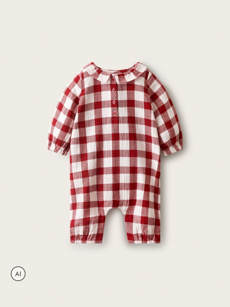 The White Company Red Double  Gingham Bubble Romper - Image 1 of 4