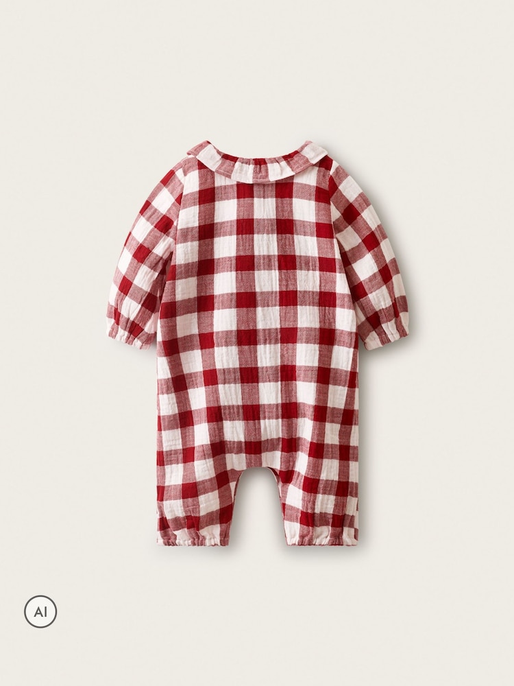 The White Company Red Double  Gingham Bubble Romper - Image 2 of 4
