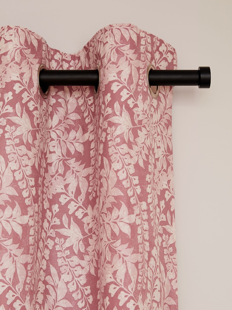 Pink Woodblock Floral Eyelet Lined Curtains - Image 1 of 5