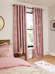 Pink Woodblock Floral Eyelet Lined Curtains - Image 2 of 5
