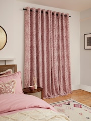 Pink Woodblock Floral Eyelet Lined Curtains - Image 3 of 5