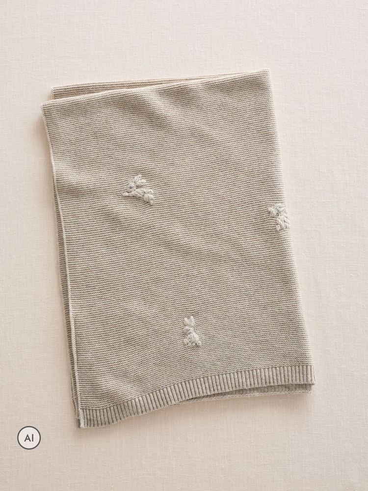 The White Company Grey Blend Playful Bunnies Blanket - Image 2 of 5