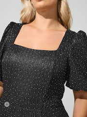 Yours Curve Black Metallic Studded Skater Dress - Image 4 of 6
