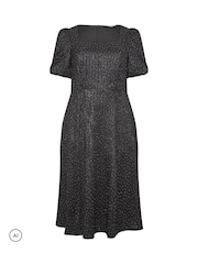 Yours Curve Black Metallic Studded Skater Dress - Image 5 of 6