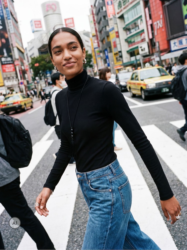JJXX Black Roll Neck Long Sleeve Jersey Top - Image 1 of 7 JJXX Black Roll Neck Long Sleeve Jersey Top - Image 1 of 7
