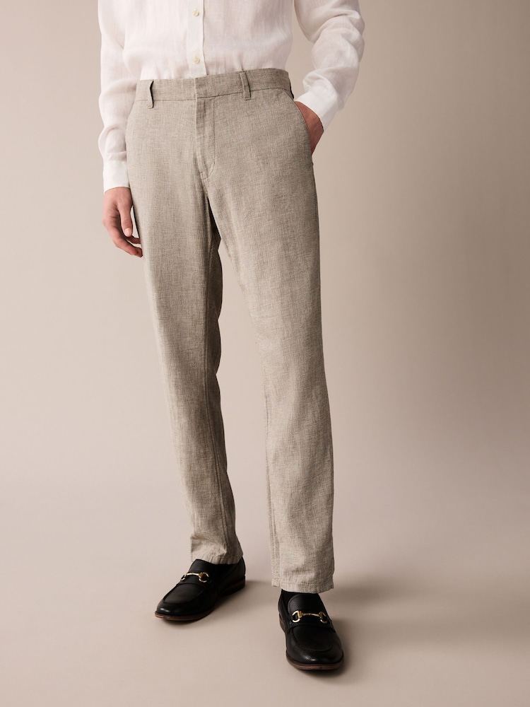 Sage Green Textured Linen Blend Trousers - Image 1 of 9 Sage Green Textured Linen Blend Trousers - Image 1 of 9