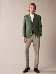 Sage Green Textured Linen Blend Trousers - Image 2 of 9