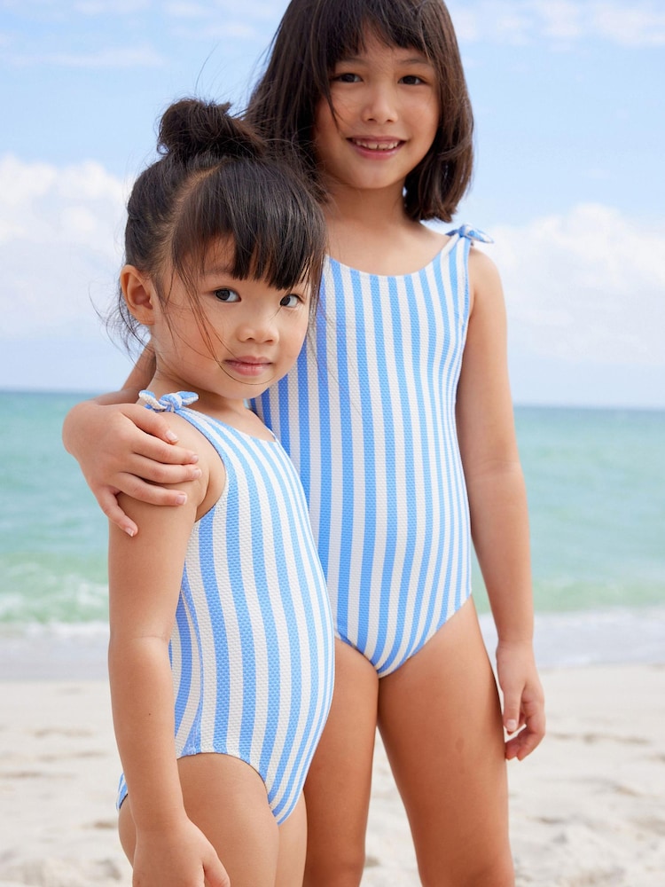 Blue/White Stripe Frill Sleeve Swimsuit (3mths-12yrs) - Image 1 of 7