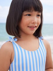 Blue/White Stripe Frill Sleeve Swimsuit (3mths-12yrs) - Image 4 of 7