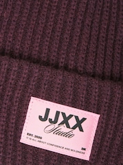 JJXX Purple Ribbed Beanie in Burgundy with Contrast Patch - Image 5 of 5
