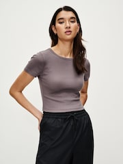 Grey Slim Fit Ribbed Short Sleeve Crew Neck T-Shirt - Image 1 of 6