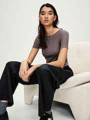 Grey Slim Fit Ribbed Short Sleeve Crew Neck T-Shirt - Image 2 of 6