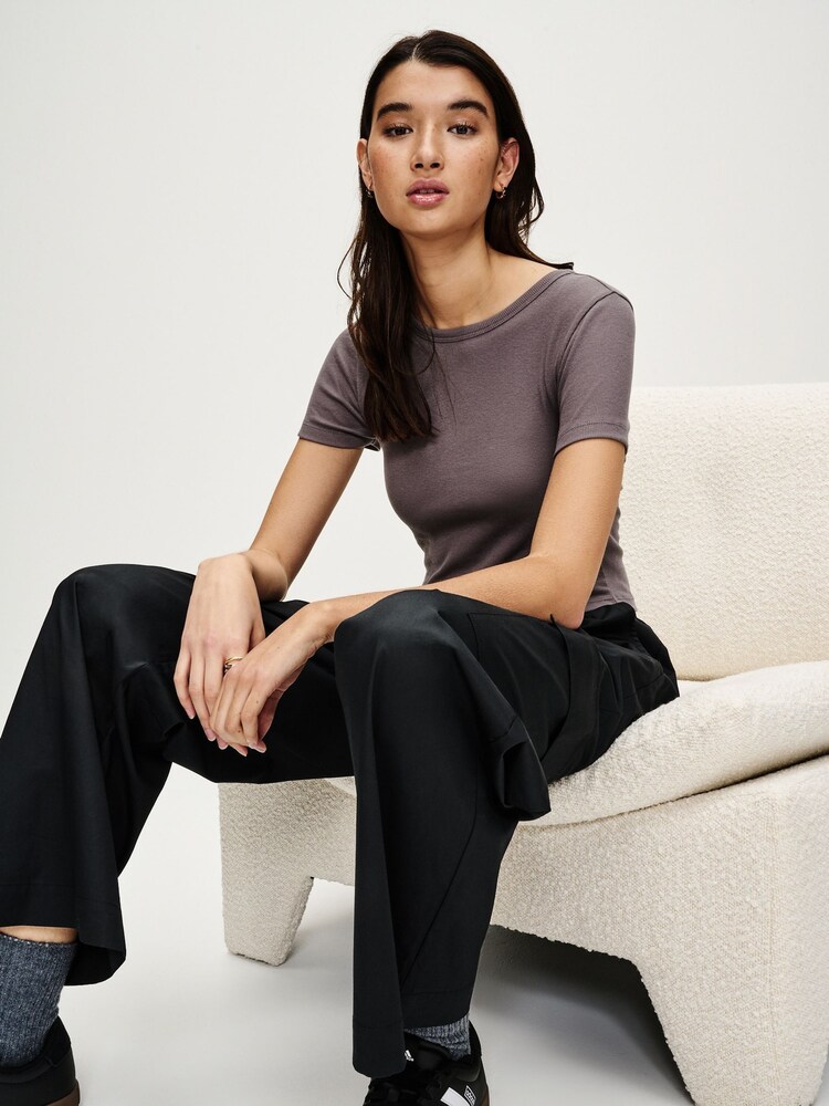 Grey Slim Fit Ribbed Short Sleeve Crew Neck T-Shirt - Image 2 of 6