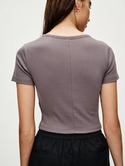 Grey Slim Fit Ribbed Short Sleeve Crew Neck T-Shirt - Image 3 of 6