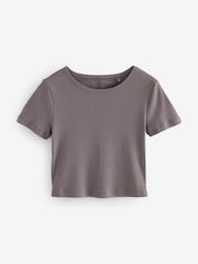 Grey Slim Fit Ribbed Short Sleeve Crew Neck T-Shirt - Image 5 of 6