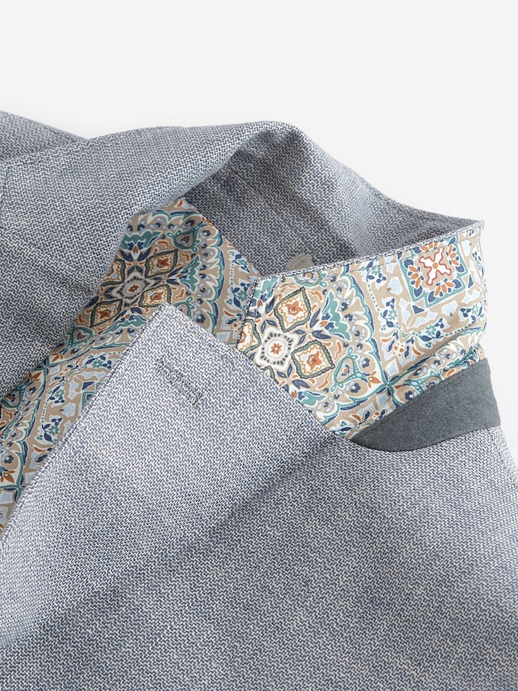 Chambray Blue Slim Fit Textured Linen Blend Blazer - Image 11 of 11