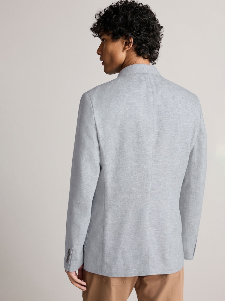 Chambray Blue Slim Fit Textured Linen Blend Blazer - Image 2 of 11