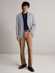 Chambray Blue Slim Fit Textured Linen Blend Blazer - Image 3 of 11
