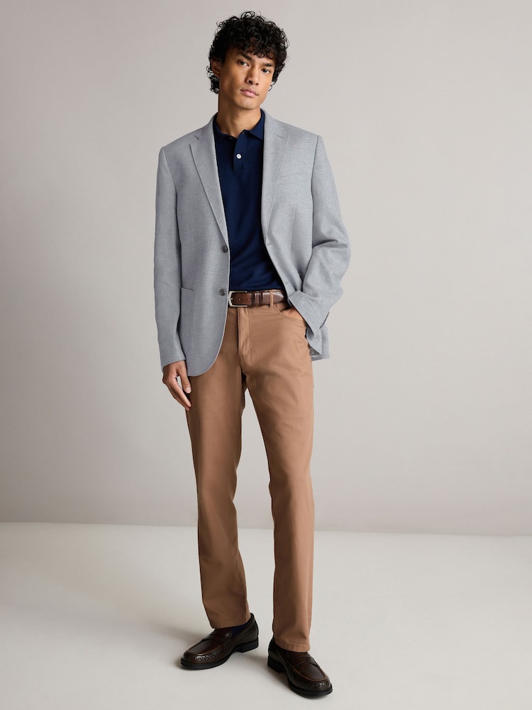 Chambray Blue Slim Fit Textured Linen Blend Blazer - Image 3 of 11