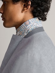 Chambray Blue Slim Fit Textured Linen Blend Blazer - Image 5 of 11