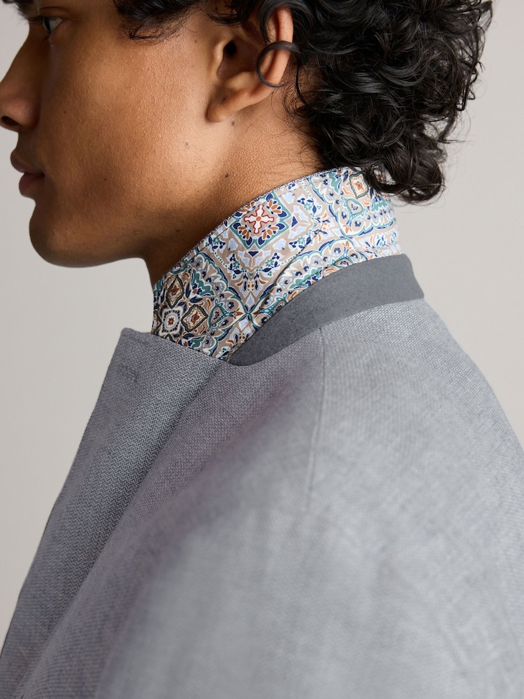 Chambray Blue Slim Fit Textured Linen Blend Blazer - Image 5 of 11