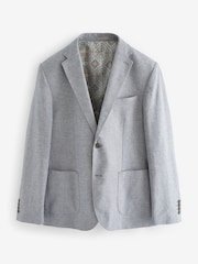 Chambray Blue Slim Fit Textured Linen Blend Blazer - Image 7 of 11