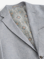 Chambray Blue Slim Fit Textured Linen Blend Blazer - Image 9 of 11