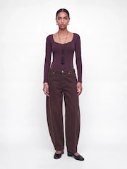 JJXX Burgundy Long Sleeve Heart Neckline Bodysuit - Image 3 of 8