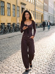 JJXX Burgundy Long Sleeve Heart Neckline Bodysuit - Image 4 of 8