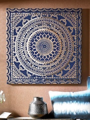 Art For The Home Blue Embellished Ink Fabric Wall Art - Image 1 of 1