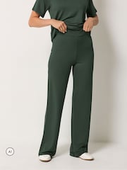 Long Tall Sally Green Loopback Wide Leg Trousers - Image 2 of 6
