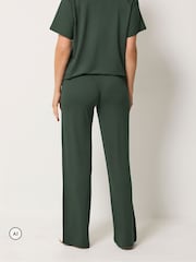Long Tall Sally Green Loopback Wide Leg Trousers - Image 3 of 6