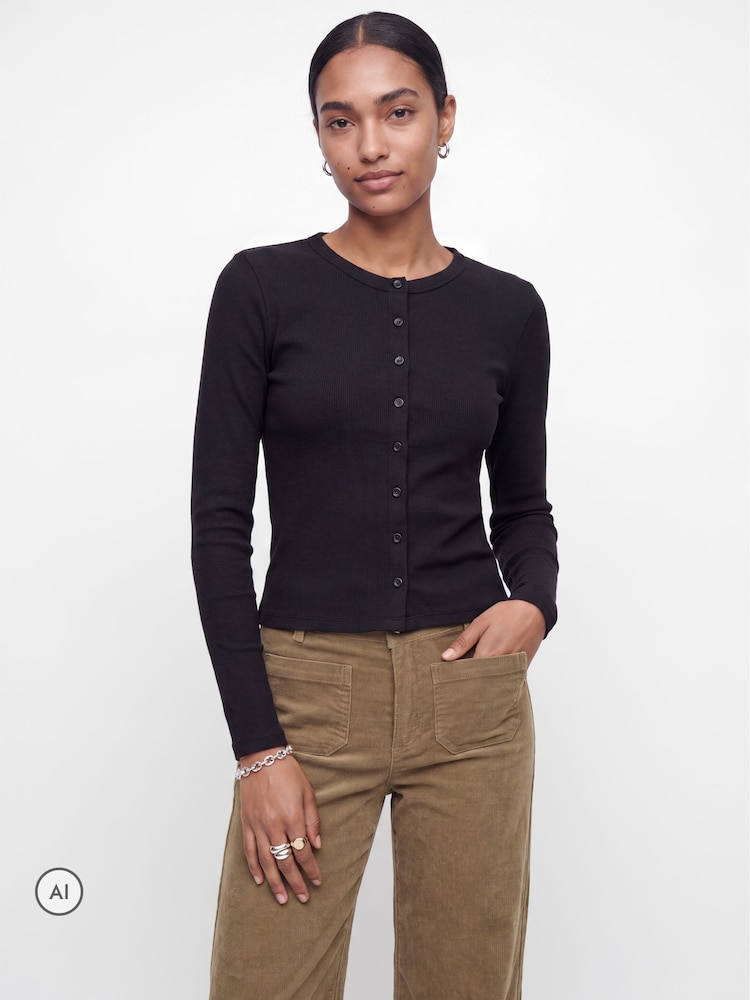 JJXX Black Long Sleeve Button Up Jersey Cardigan - Image 2 of 7 JJXX Black Long Sleeve Button Up Jersey Cardigan - Image 2 of 7