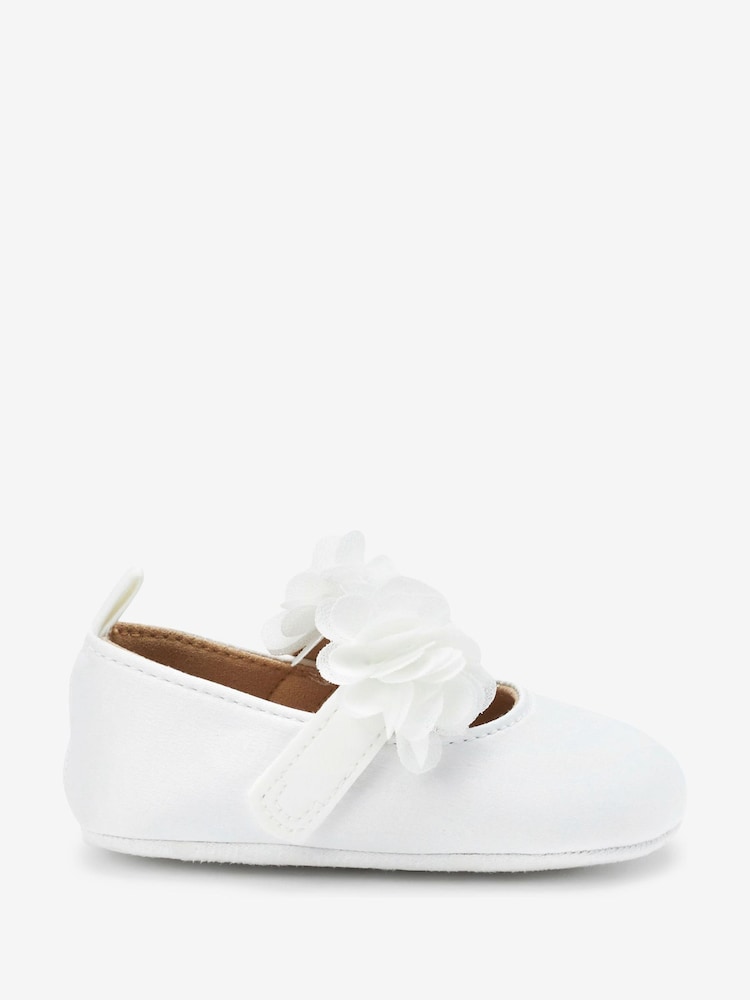 White Satin with Headband Bridesmaid Collection Corsage Occasion Baby Shoes (0-18mths) - Image 1 of 6
