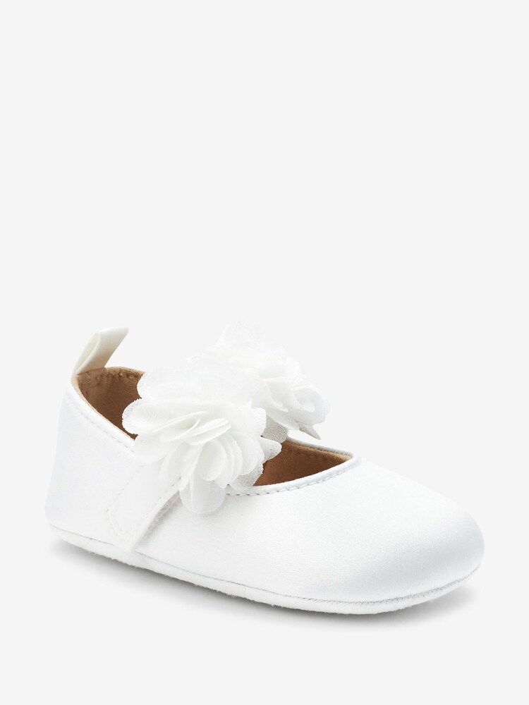 White Satin with Headband Bridesmaid Collection Corsage Occasion Baby Shoes (0-18mths) - Image 2 of 6