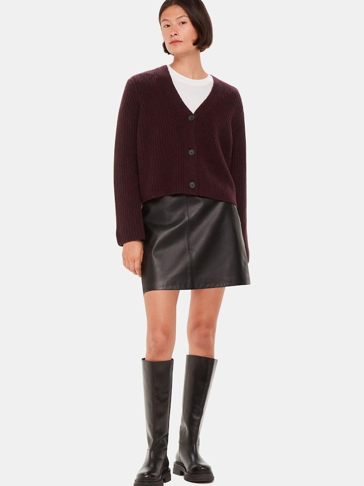 Whistles Purple Wool Mix Rib Cardigan - Image 1 of 1