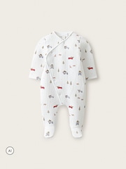 The White Company White Blend Christmas Reindeer & Car Quilted Wrap Sleepsuit - Image 1 of 4